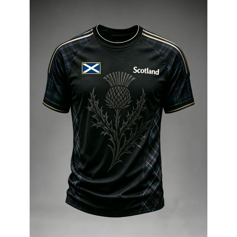Maglietta Scozia da Uomo con Bandiera Saltire e Stampa Cardo, T-shirt Grafica Unica e Suggestiva