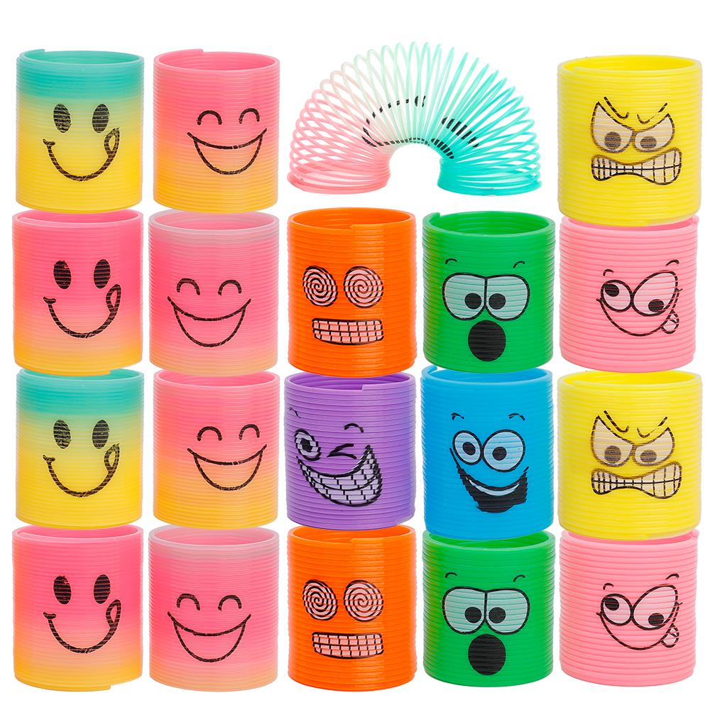 12PCS Children's Colorful Spring Ring Toys Mini Smiling Face Elastic Rainbow Ring Magic Toys Children's Birthday Party Gifts
