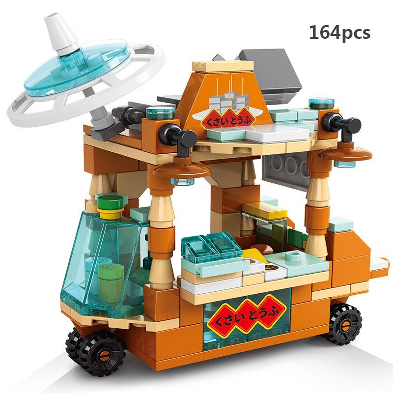 City Japanese Street View Food Vehicle Shop Barbecue Sushi Shaved Ice Ramen Car Model Building Blocks Friend Girl Bricks Toy