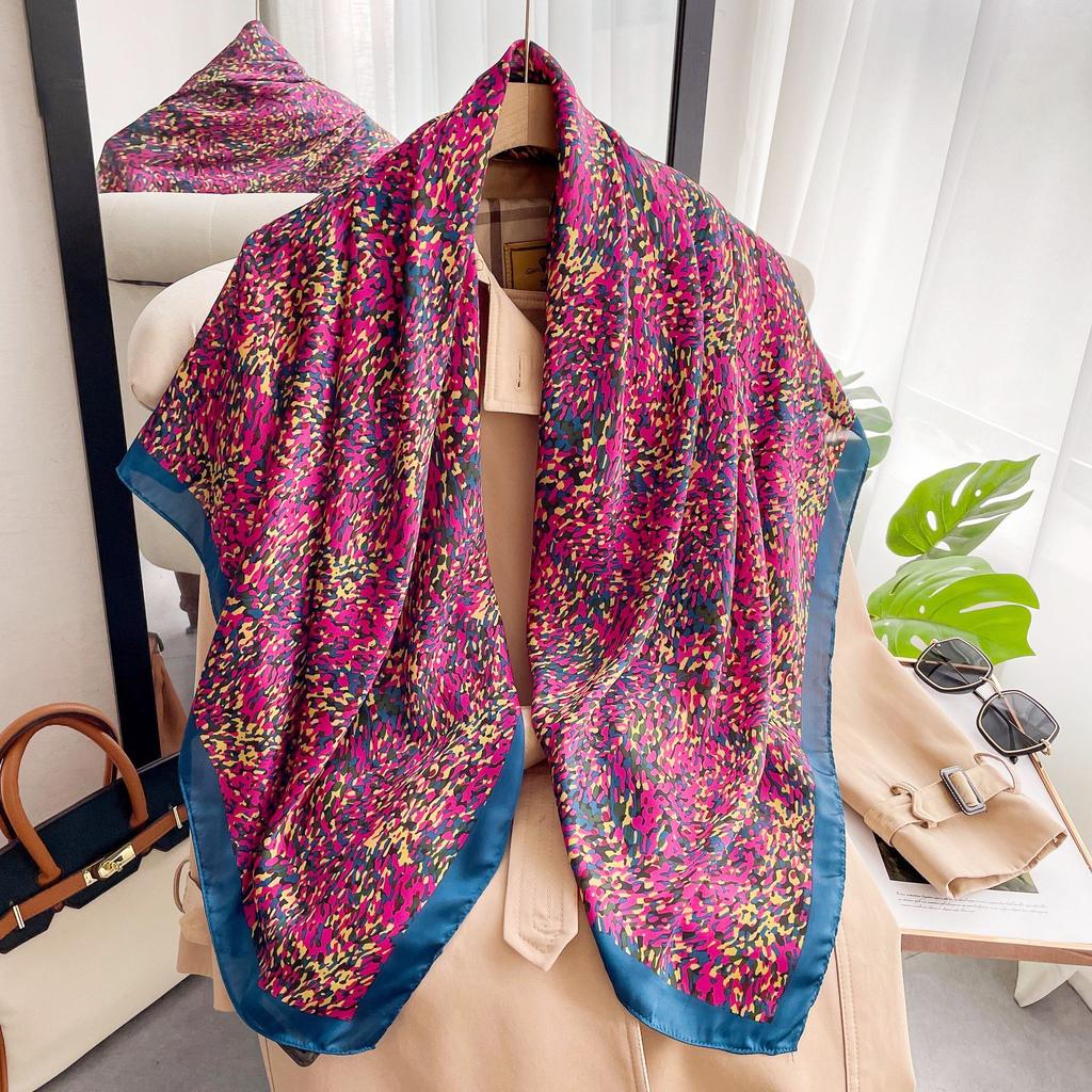 110cm Large Shawl Silk Square Scarf for Women Luxury Print Hijab Bandana Muslim Headband Wrap Beach Stoles Foulard Echarpe