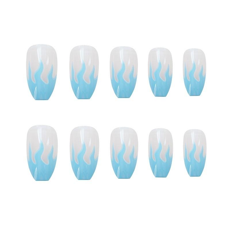 24pcs/set Reusable Flame Fake Nails Acrylic Coffin Ballerina Blue Pink Purple Silver Fire Full Cover False Nails Nail Tips Nail Art Tools