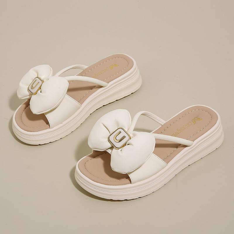 

688-2 Bow thick-soled women s outer wear 2025 summer new with skirt muffin bottom slope heel soft-soled sandals 35