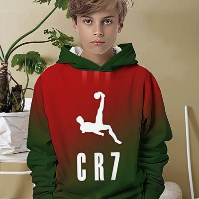 Boys' Casual Sports Hoodie, Football CR7 Printed Design Casual Long Sleeved Sports Top