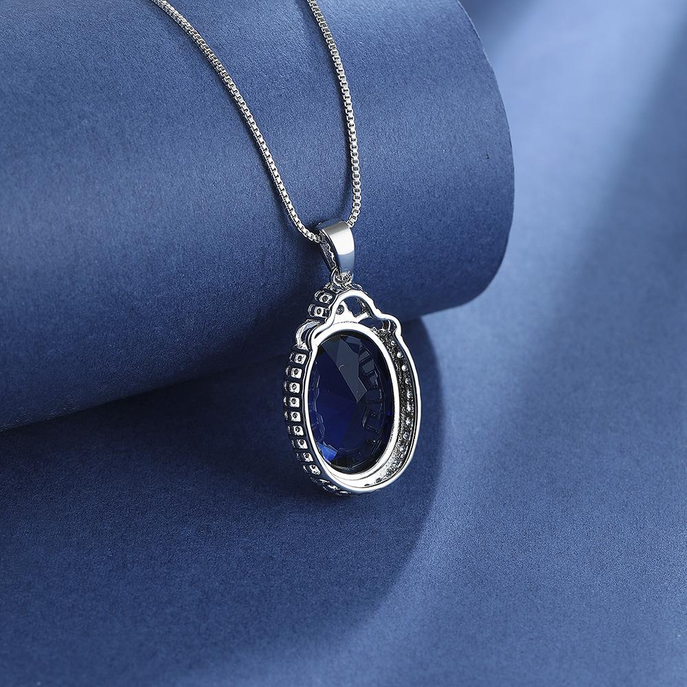 925 Sterling Silver Retro Fashion Blue Zircon Full Diamond Necklace Party Birthday Anniversary Wedding Gift