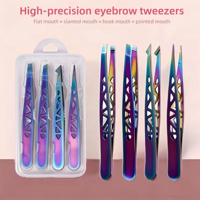 Set de Pinzas para Cejas 4 Piezas Acero Inoxidable Pinza Pinza Depiladora para Pelos Sueltos Herramienta de Maquillaje