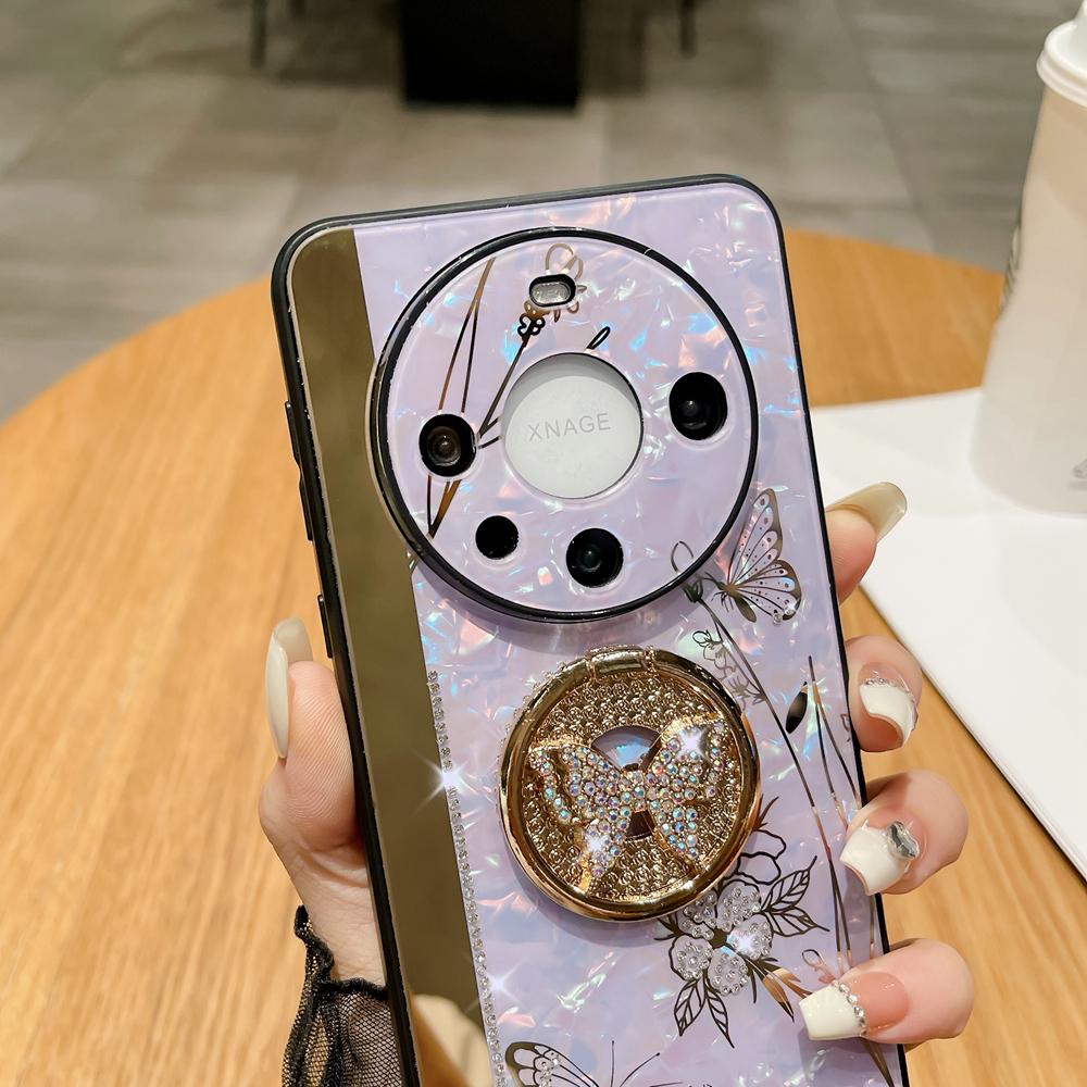 KEYSION Wstrząsoodporne etui dla Huawei Mate 60 Pro+ 50 40 30 Pro Motylkowy pierścień podstawka Pokrowiec na tył telefonu dla Huawei nova 12s 11 10 Pro