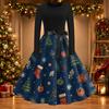 Women's Casual Slim Fit Long Sleeve Round Neck Flared Dress with Christmas Print