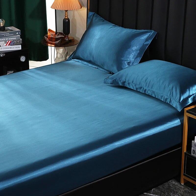 Cearșaf de pat din mătase de dud cearșaf de pat super moale și mătăsos pentru pat dublu queen-size, cuverturi de pat de culoare solidă, fără față de pernă