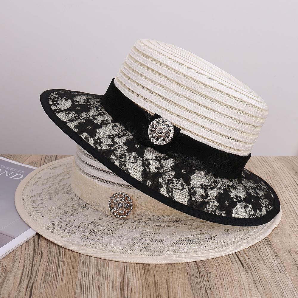 Fashion spring and summer new lace rhinestone webbing decorative mesh gauze hat outdoor travel temperament elegant breathable sun hat