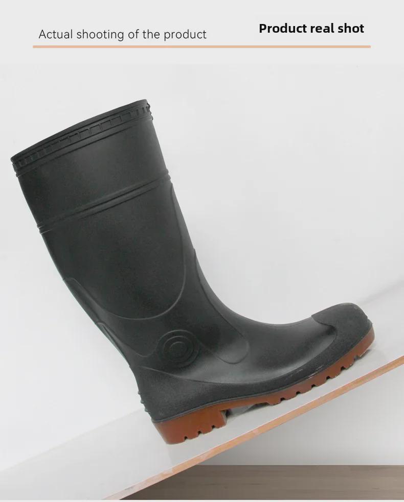 Golden Industrial Rain Boots: Oil, Acid & Alkali Resistant, Anti-Smash, Anti-Puncture, Flood-Proof Water Shoes with Rubber Steel Toe & Sole.