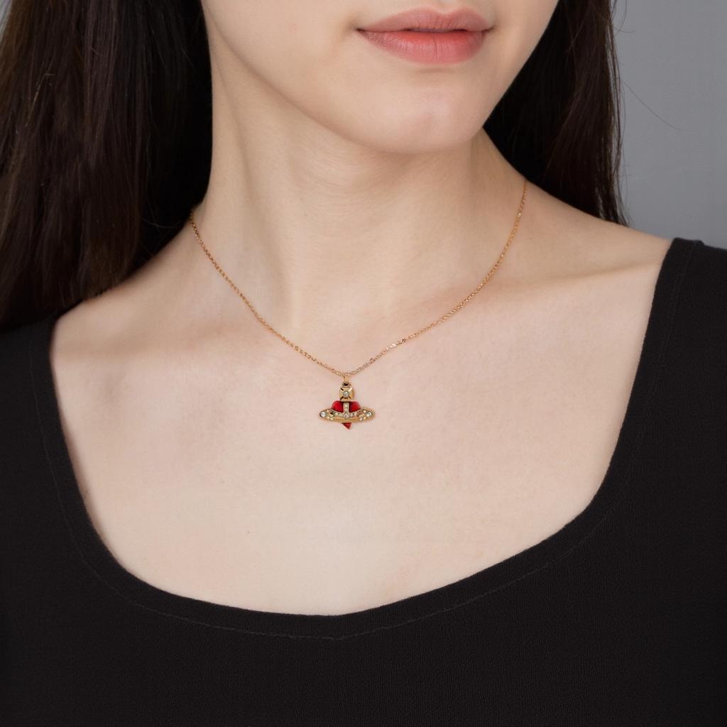 VIVIENNE WESTWOOD Diamante Heart Pendant Crystal Necklace Unisex Necklace Gold 630203BM02R654R654