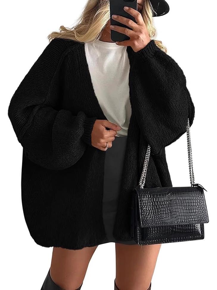 2025 Women's Oversized Knit Cardigan with Long Lantern Sleeves