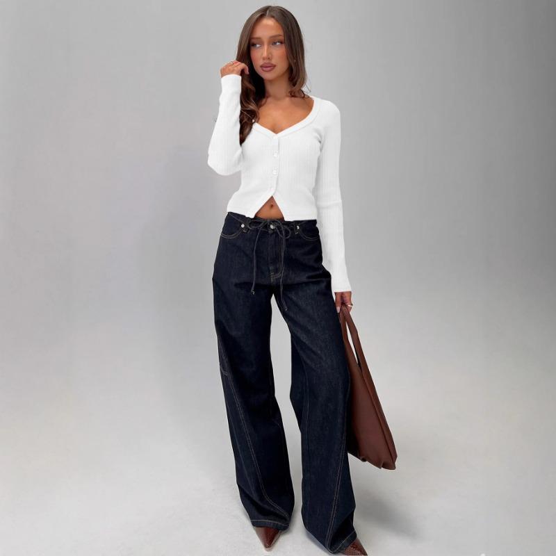 Women S V Neck Long Sleeve Ribbed Button Front Cardigan