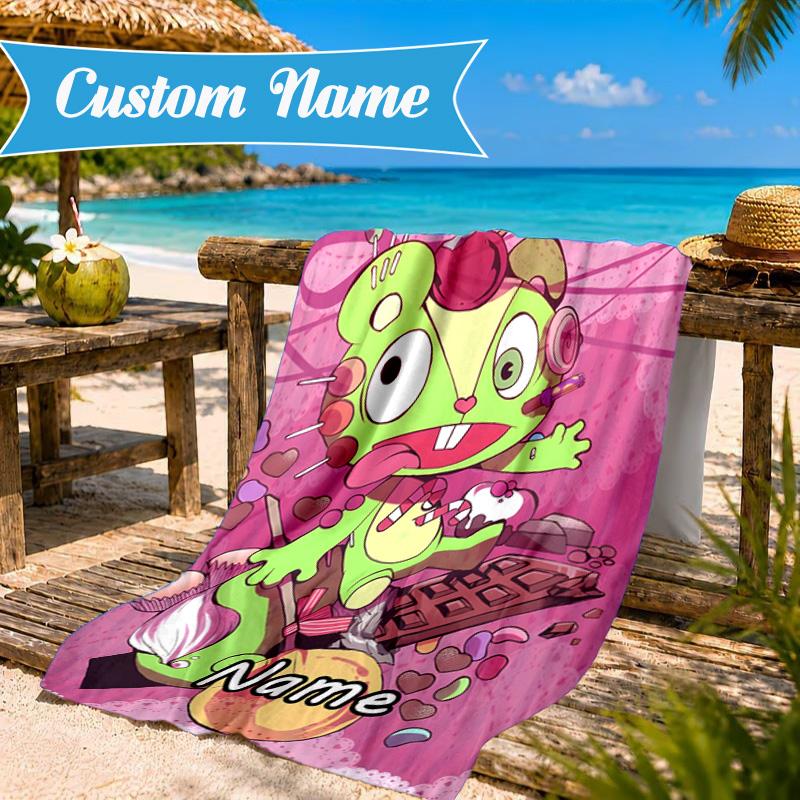 Custom Name Happy Tree Celebration Heart In Space Adventure Microfiber Beach Towel, Lightweight for Summer Travel, Swimming Pool Fan Gift