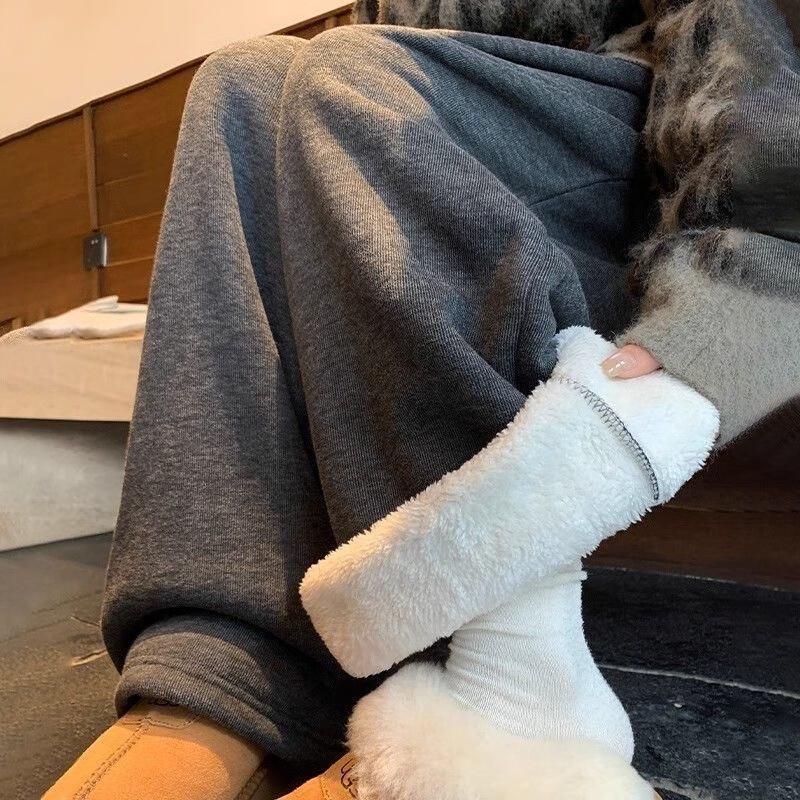 Langsha Women's Winter Sherpa Lined High-Waist Wide-Leg Pants