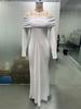 2026 Autumn One-Shoulder Slit Long Sleeve Slim Fit Socialite Dress