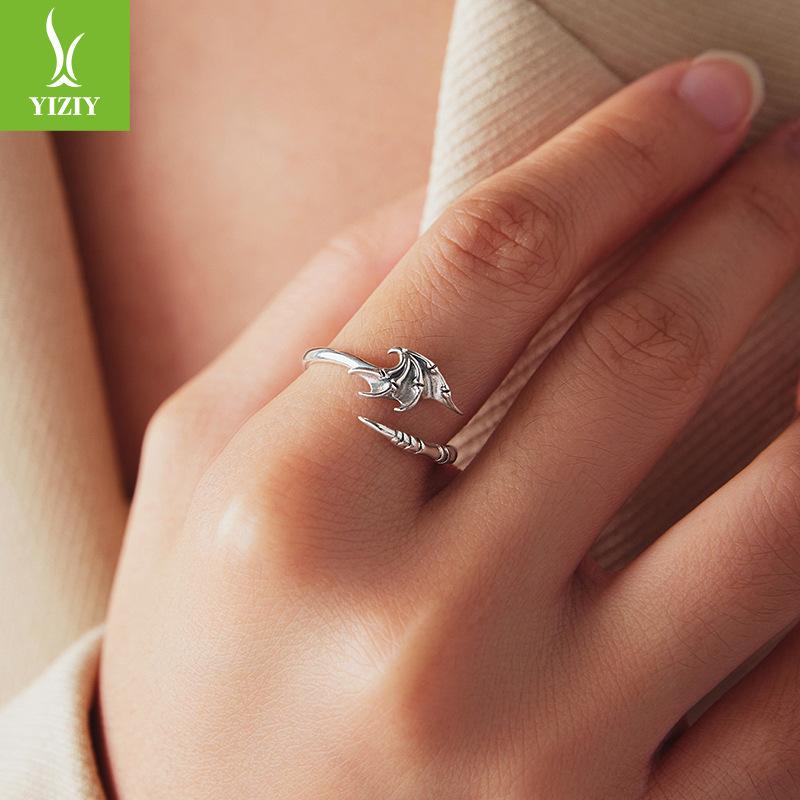 Devil Wings Plain Silver Ring Halloween S925 Sterling Silver Personality Ring Jewelry