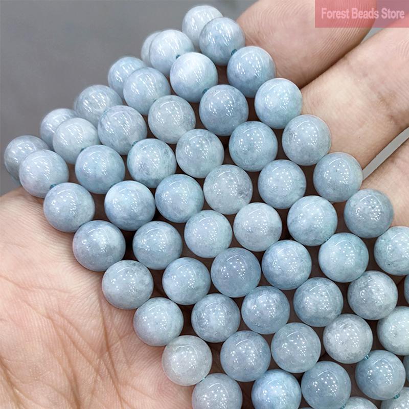 Light Blue Jasper Chalcedony Natural Stone Round Beads for Jewelry Making 15"Strand 6 8 10 12MM Diy Bracelet Necklace Ear Studs