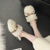 Fashion Winter Women's Fashion Outdoor Non-slip Fur Slippers Cute Style Bow Decoration Flat Bottom Comfortable Baotou Slippers Shoes