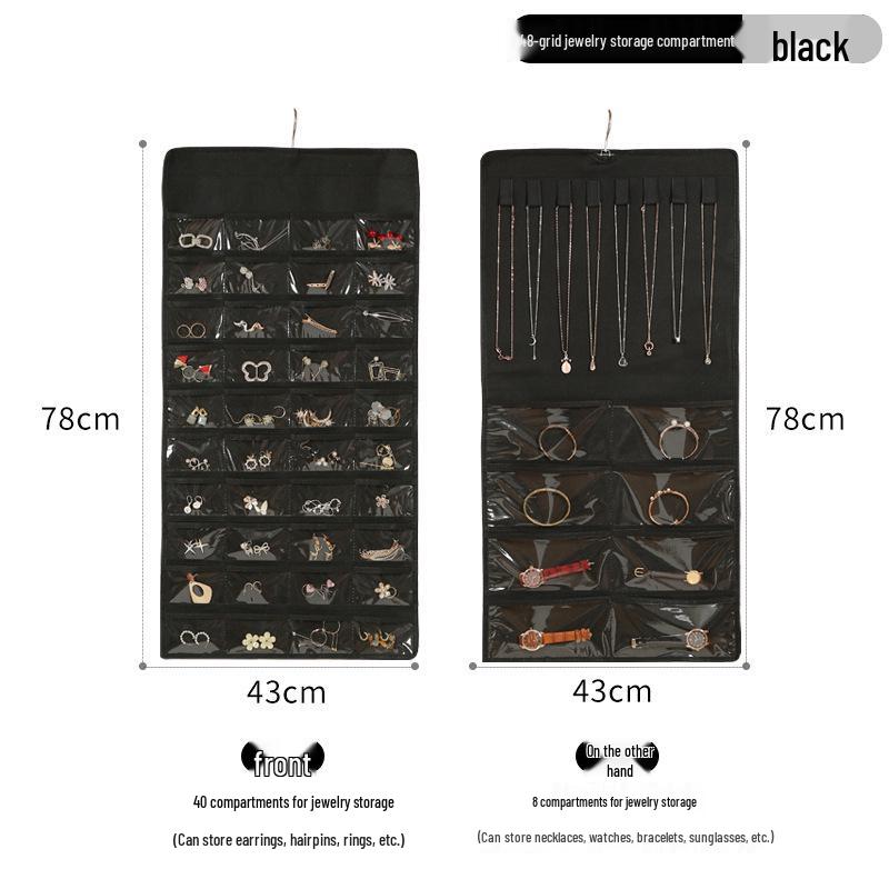 Dual-sided Non-woven Jewelry Organizer: 80-compartment Wall-mounted Bag for Earrings & Necklaces