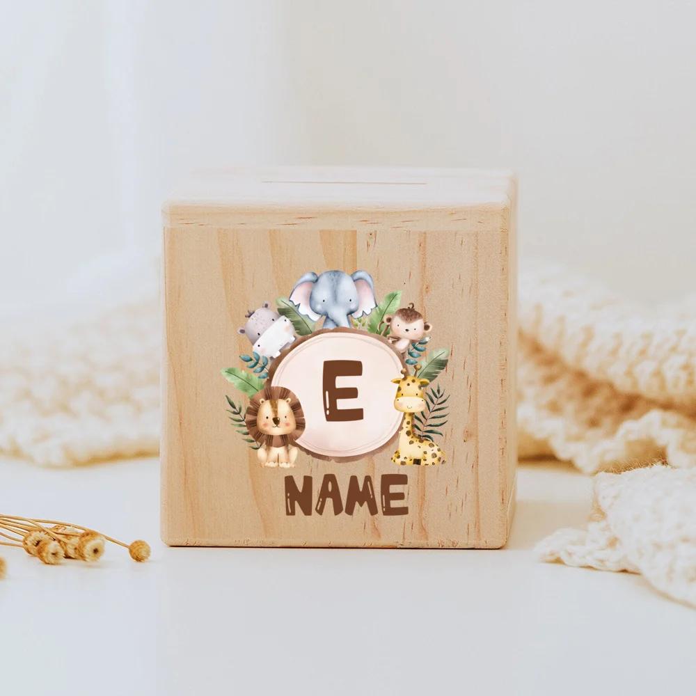 Personalized Money Box Baby Birth Gift Children Wooden Money Box with Name Customized Piggy Bank Baptism Gift