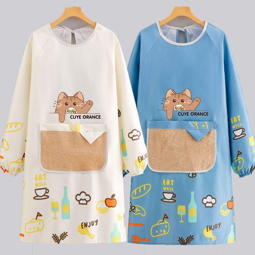 Cartoon Kitchen Apron Waterproof Long Sleeve Cooking Baking Bibs Cross Back Anti-fouling Catering Work Clothes for Home Kitchen