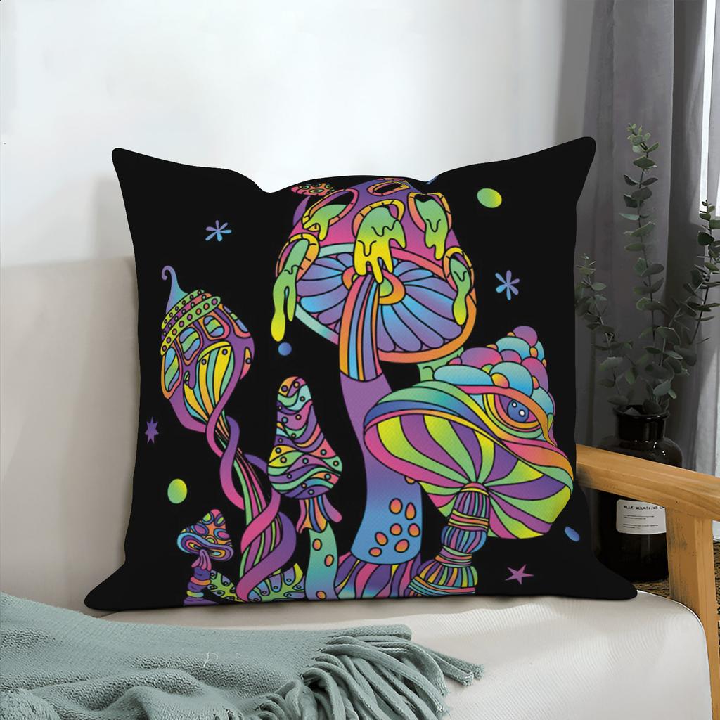 Houbový polštář Psychedelický Vintage Rostlinný Květinový Pohovka Dekorativní Polštář 45x45cm Čtvercový Povlak na Polštář Domácí Dekorace