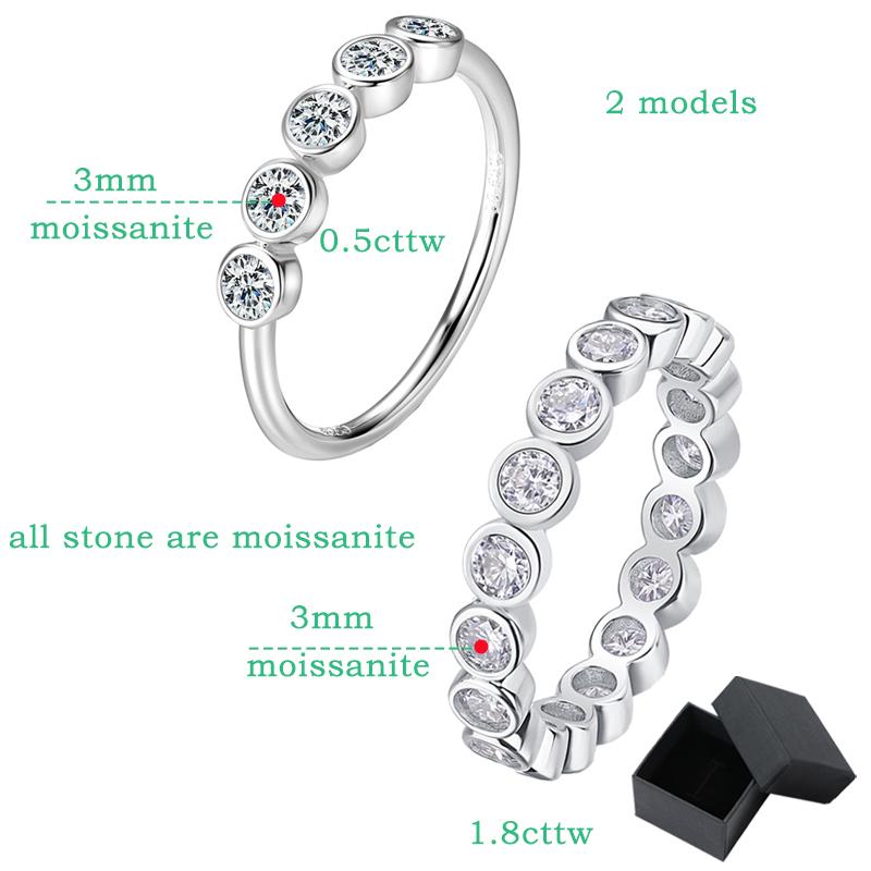 Smyoue 3mm D Color Bubble Full Moissanite Ring for Women 100% 925 Solid Silver Plated 18k Gold Wedding Engagement Eternity Band