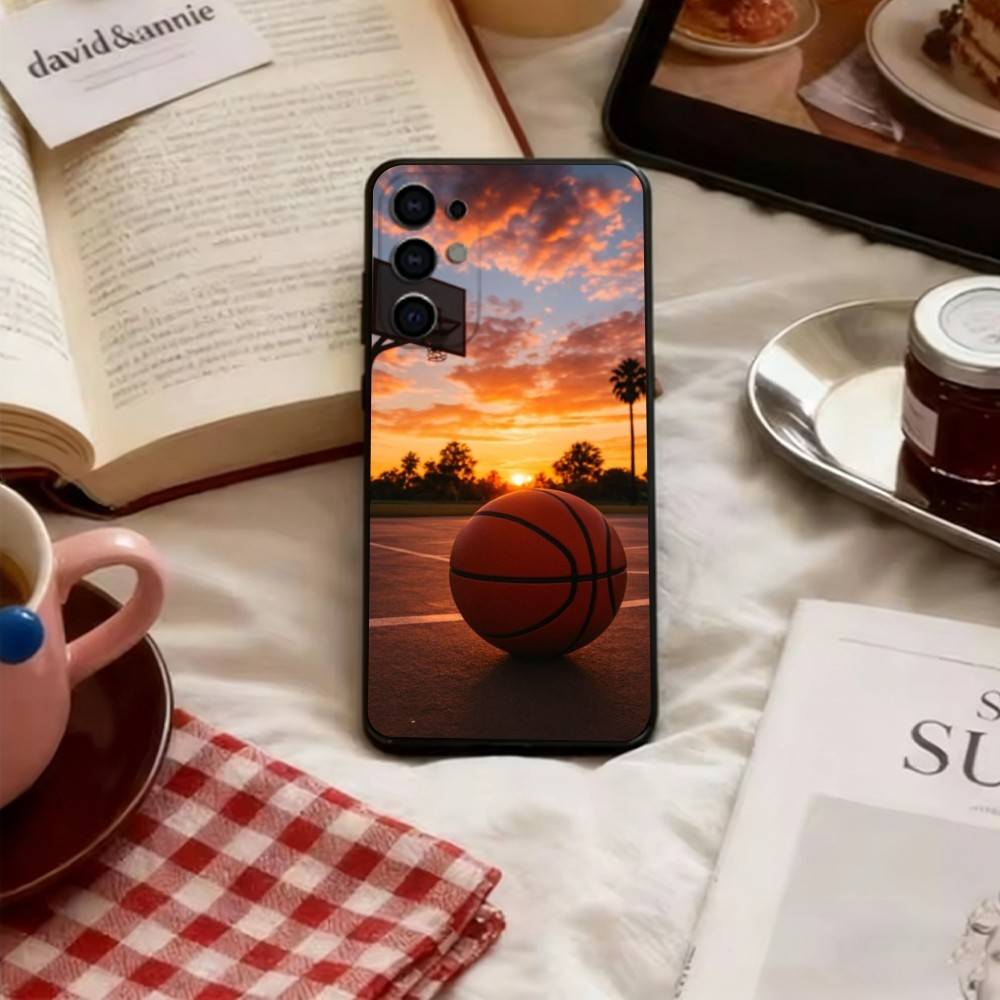 Sunset Basketball Phone Case Black Silicone Soft For Samsung S25,S24,S21,S22,S23,S30,Ultra,S20,Plus,Fe,Lite