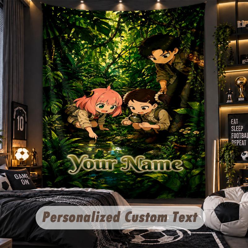 Personalized Wall Tapestry,Spy × Family Custom Printed Name, Fabric Wall Art For Indoor Room Backdrop