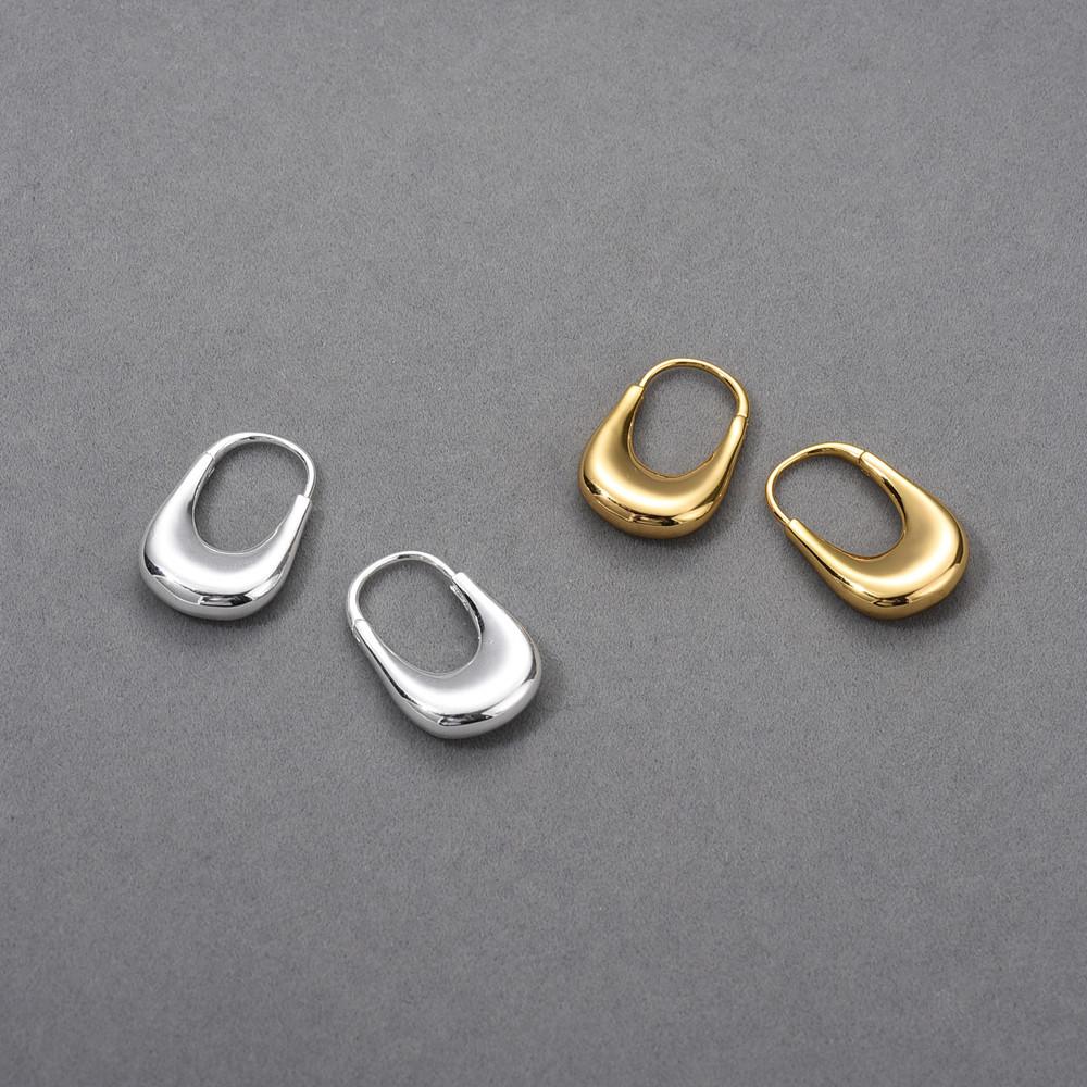 Orecchini a Borsa Geometrici a Forma di U Retro Francese Placcati in Oro Reale 18K Fibbie per Orecchie Orecchini Semplici Squisiti da Donna