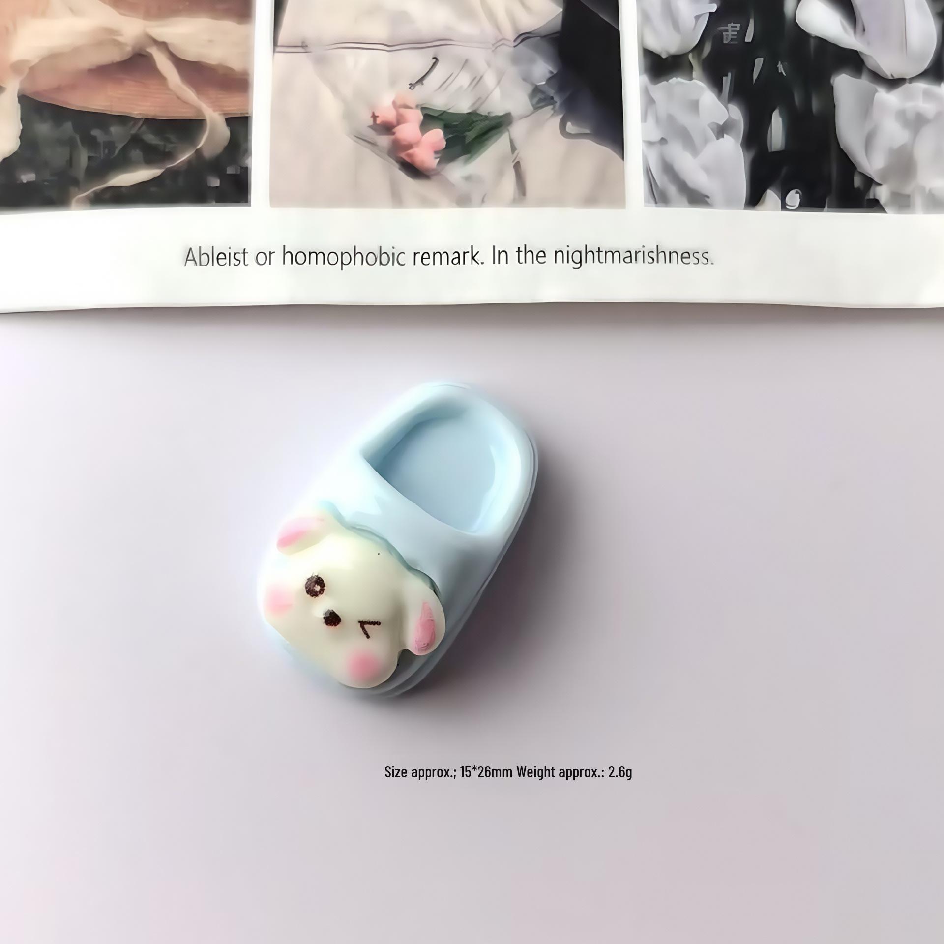 Glossy Cartoon Puppy & Rabbit Slippers Resin Accessories: DIY Hair Clips, Phone Case Ornaments, Water Cup & Sticker Accessories Small Card