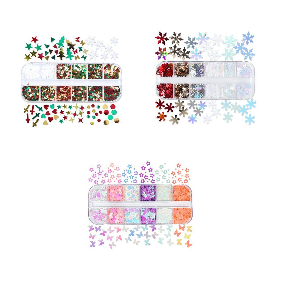 12 Grids Nail Decoration Holographic Laser Butterfly Christmas Series Plum Nail Glitter Sequins