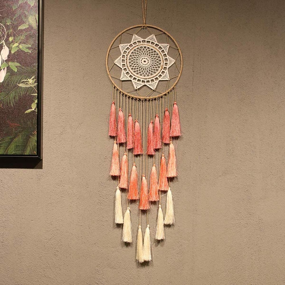 

Подарок Бохо Настенный Декор Орнамент Ручная Работа Кисточка Одеяло Гобелен Макраме Ловец Снов розовый