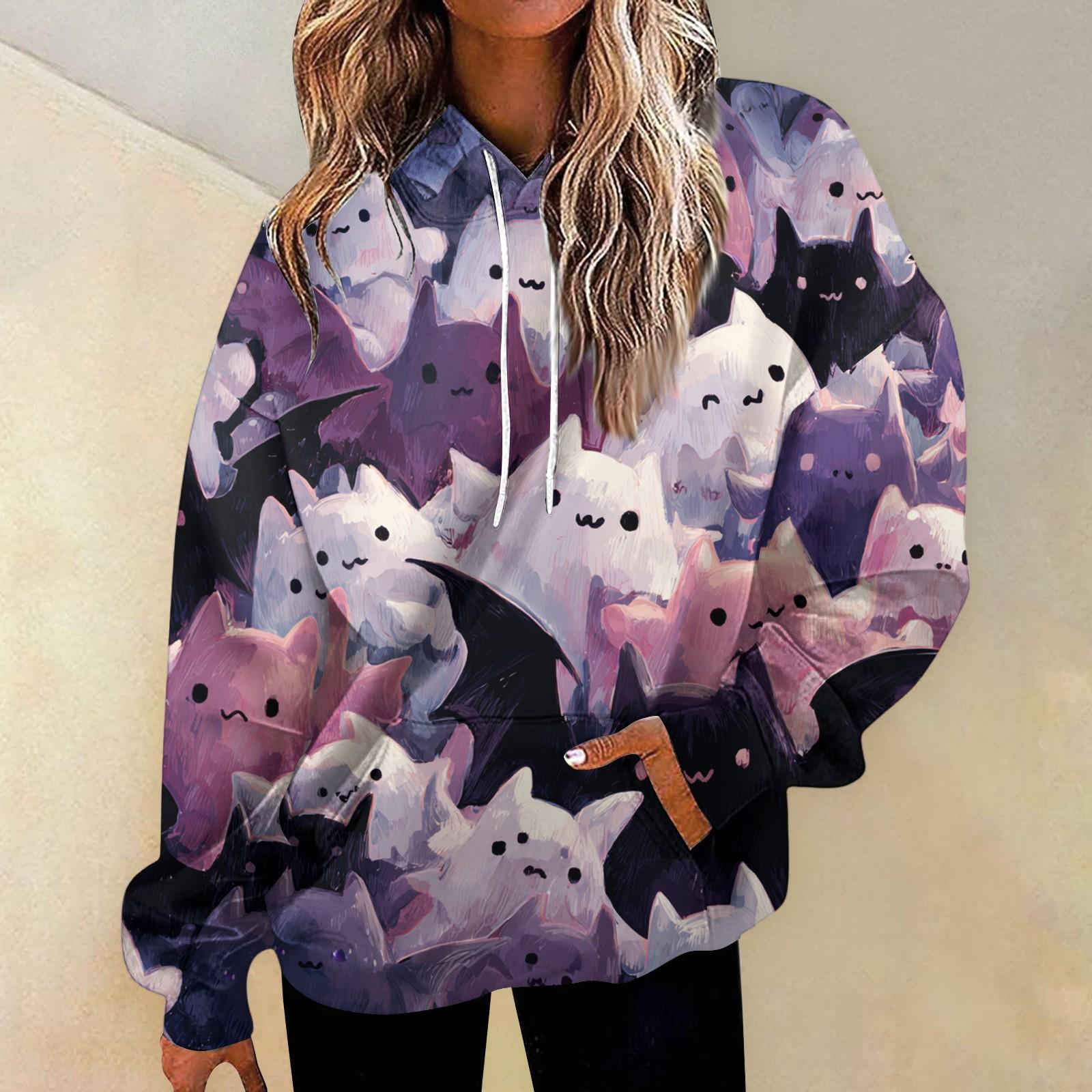 Women s Fashion Sweatshirt Printed Casual Hooded Sweatshirt With Pockets L