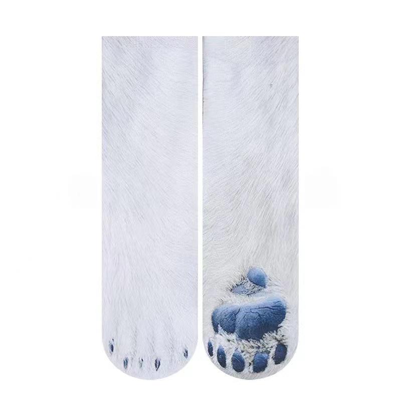 3D Animal Paw Mid-Calf Socks - Cartoon Print, Fun Hoof Design for Adults, Cat & Dog Styles