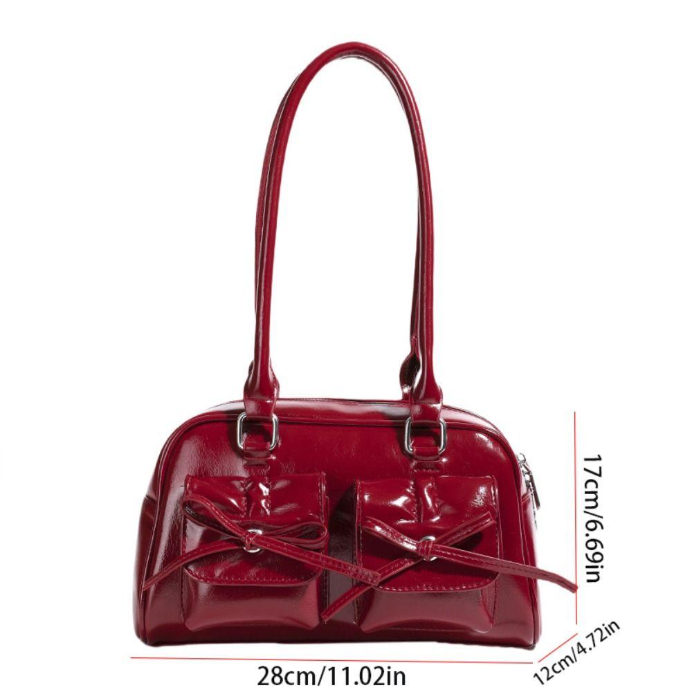 French Style Bow Tie Bowling Bag Elegant Women Handbags Vintage Boston Shoulder Bag  Armpit Bag