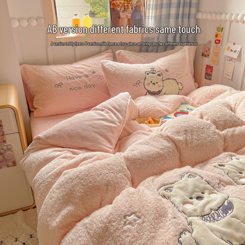 Winter Plush Velvet Bedding Set: Flannel Fleece Sheets & Teddy Duvet Cover