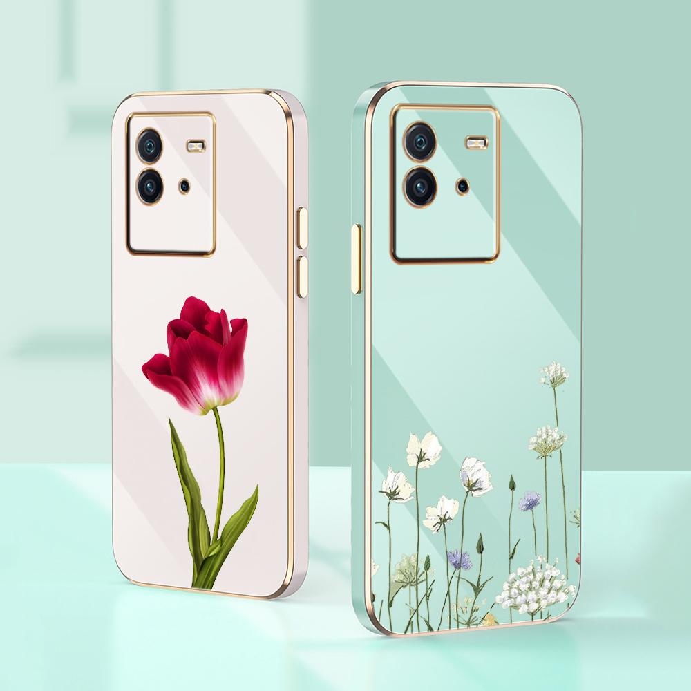 N93 Peony Plating Edge Soft TPU Phone Cases for Samsung A54 A13 A14 S24 Plus S23 Ultra S20 S21 FE A55 A05 A52s Shockproof Cover