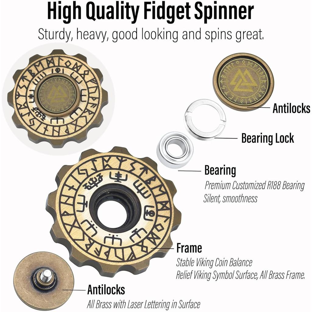 Viking Pirate Fidget Spinners for Adults, Heavy Metal Figette Spin, Premium Bearing, Silent Long Spinning, Small Gossip Desgin, Stainless Steel