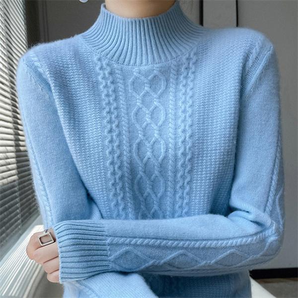 Women's Sweater Autumn Winter Outside Wear Pullovers Half High Collar Knitwear Fashion Long Sleeve Pull Femme  Tops