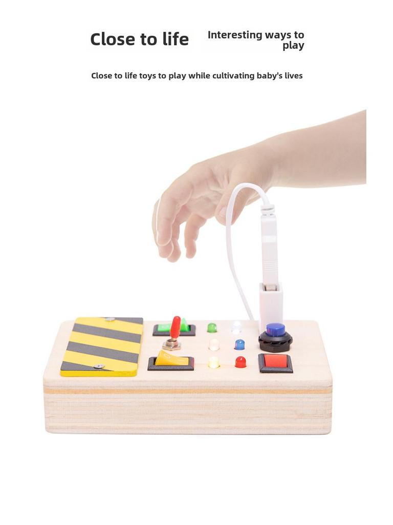 Interactive LED Wooden Busy Board: Children's Early Education Toy with Switches & Sockets