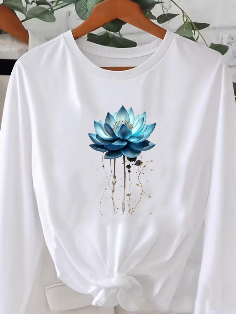 

(Asian Size) sweet love trend cute o-neck Women T Shirt Tee Lady Printed Female Clothing Casual Fashion Top Long Sleeve Graphic T-shirts S