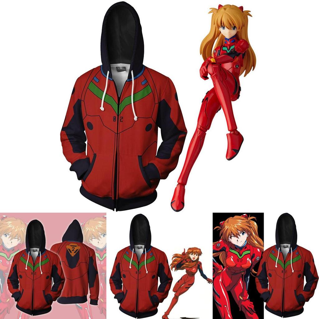 Evangelion Asuka Langley Soryu Cosplay Costume Anime Hoodie Zipper Sweat Jacket