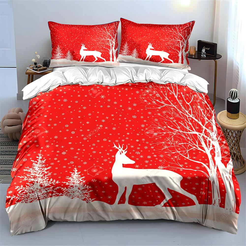 Christmas Reindeer Snow Scene Bedding Duvet Cover Set Duvet Cover Pillowcases (1*Duvet Cover 2*Pillowcases, Without Duvet Insert)