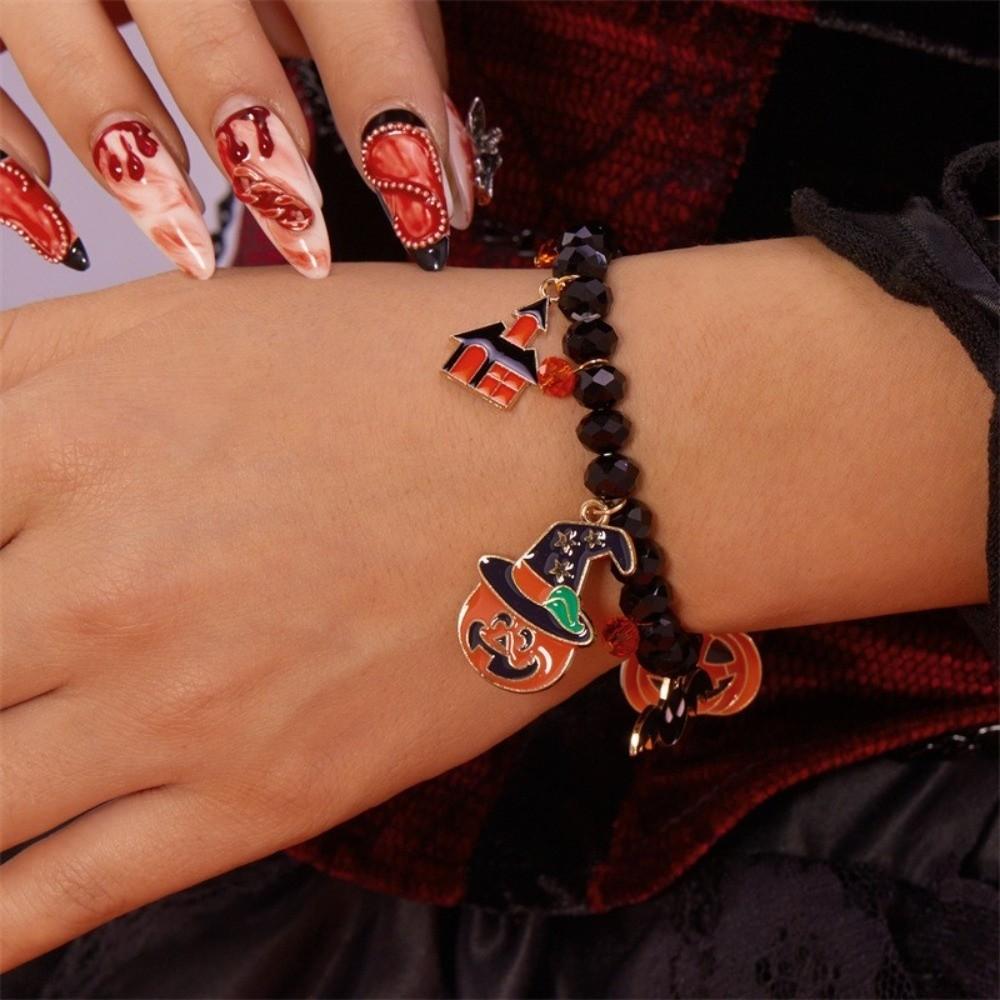 Zinc Zinc Zinc Alloy Pumpkin Pendant Bracelets Resin Crystal Beaded Bracelet Halloween Hand Chain  Party