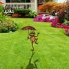 Umbrella Frog Garden Decoration Rusty Stake Cute Holding Yard Art Metal Iron Outdoor Ornament for Lawn Flowerbed Courtyard Decor Retro Style