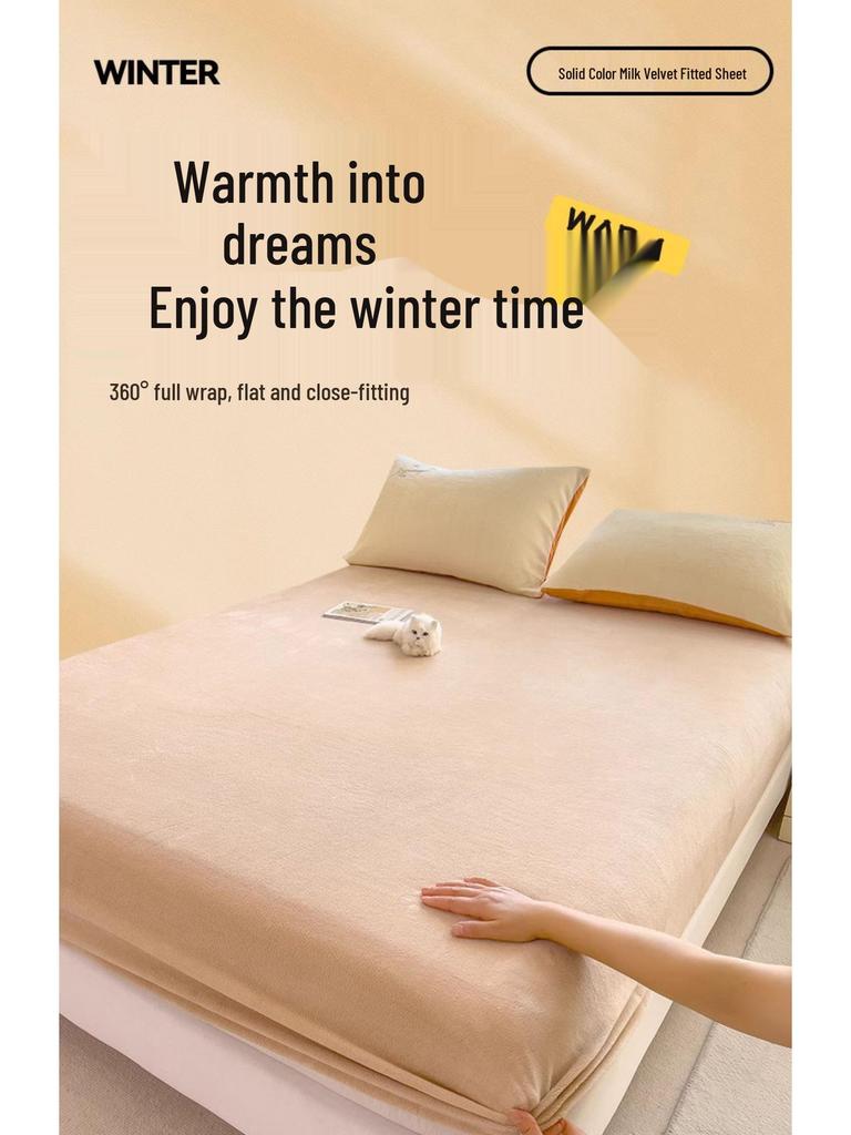 Autumn Winter Flannel Fitted Sheet: Non-slip Coral Fleece Bedspread & Mattress Cover