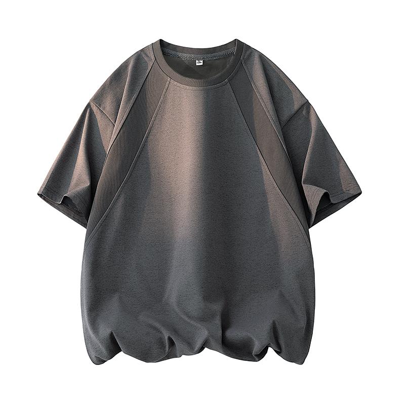 Spliced Line Short-sleeved Retro Round Neck T-shirt