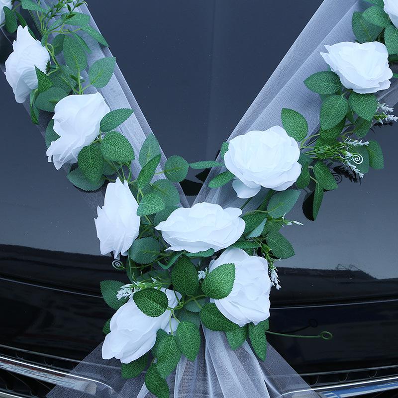 Свадебный набор украшений для автомобиля в форме буквы V с белыми розами - Искусственные цветы для капота и композиция на фату